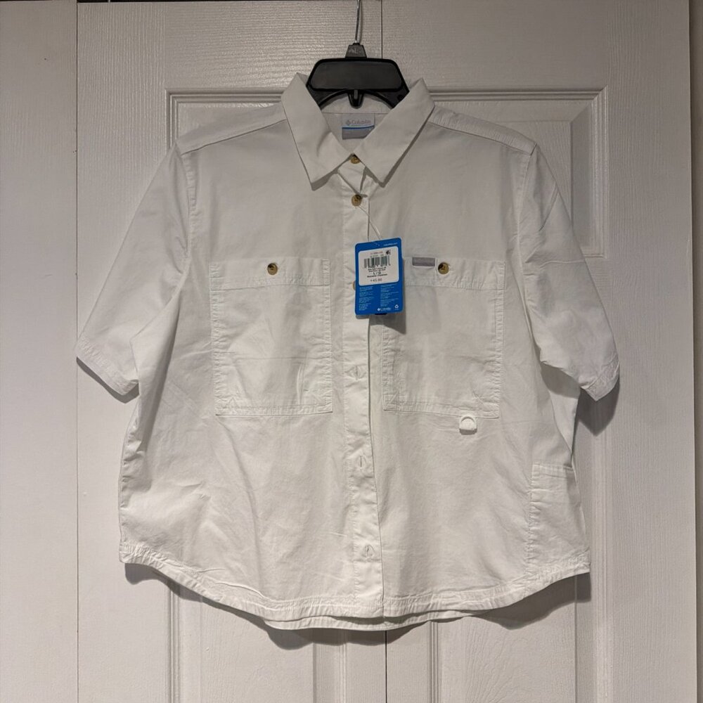 Columbia Womens Size L White Brea Falls Woven Short Sleeve Button Up Shirt
